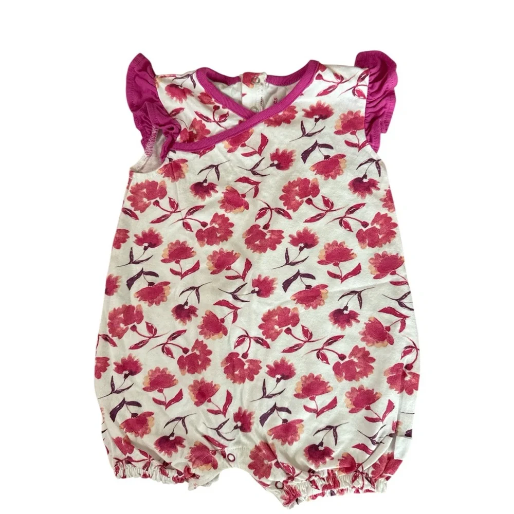 Burt's Bees Baby Romper with Pink Floral Design - Picture 1 of 2